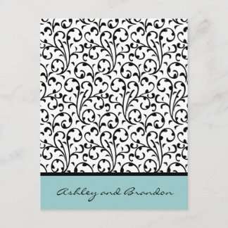 Ornate Damask Wedding RSVP Negro y Azul