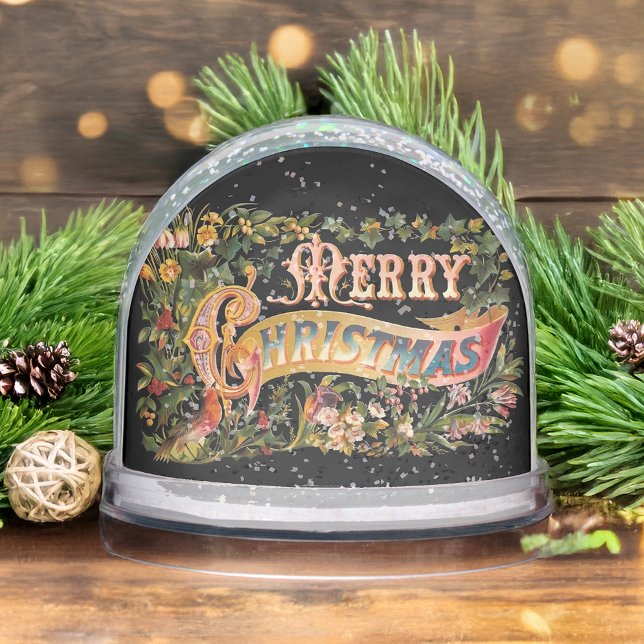 Ornate Floral Victorian Merry Christmas Snow Globe (Subido por el creador)