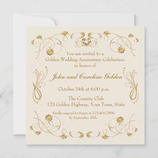 Ornate Flourish Ivory, Invitación de Oro (Anverso)