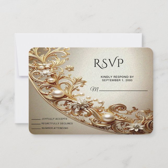 Ornate Gold Flourish RSVP Card (Anverso)