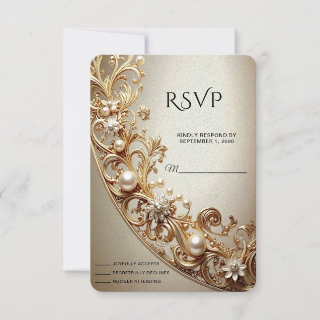 Ornate Gold Flourish RSVP Card (Anverso)