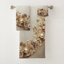 Ornate Gold Flourish Towel Set