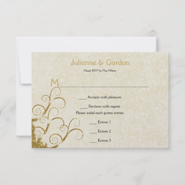 Ornate Gold Sparkle Swirls y Cream RSVP (Anverso)