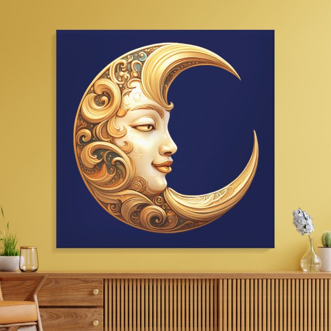 Ornate Golden Moon con cara de arte en pared (Insitu (Sala de estar))