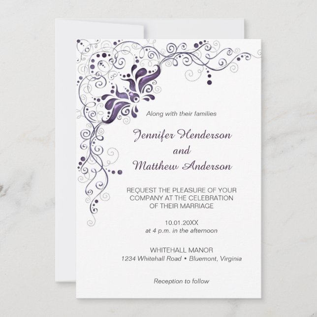 Ornate Morple Swirls sobre la invitación a la boda (Anverso)