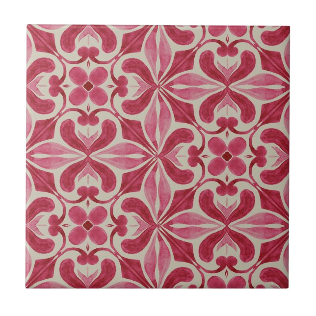 Ornate Red Azulejo Pattern with Floral Motifs  (Frente)
