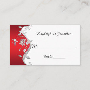 Ornate Red Silver Flores Blancas Colocar Tarjetas