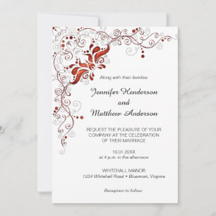 Ornate Red Swirls sobre la invitación a la boda bl