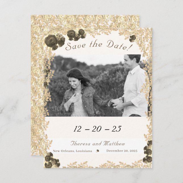 Ornate Rosas Guardar la tarjeta de fecha (Anverso / Reverso)