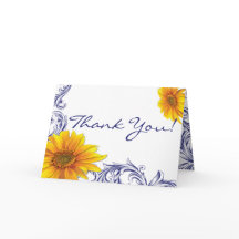 Ornate Royal Blue Yellow Sunflowers Tarjeta de agr