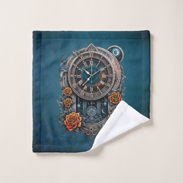 Ornate Steampunk Clock con Rosas. (Toallita)