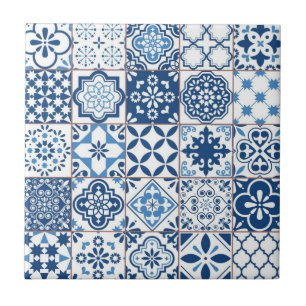 Ornato Mosaico de Azulejo Azul Índigo Mediterráneo