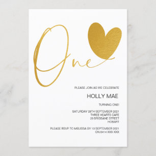 Oro 1er cumpleaños Invitación un cumpleaños Corazó