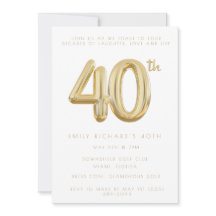 Oro 40.º Fiesta de cumpleaños Invitación en globo