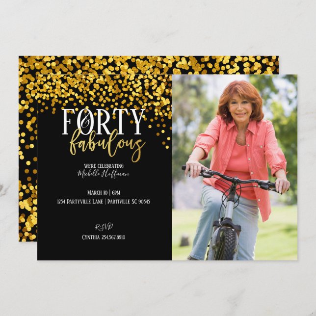 Oro 40 y fabulosas invitaciones para fiestas de cu (Anverso / Reverso)