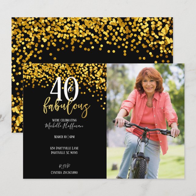 Oro 40 y fabulosas invitaciones para fiestas de cu (Anverso / Reverso)