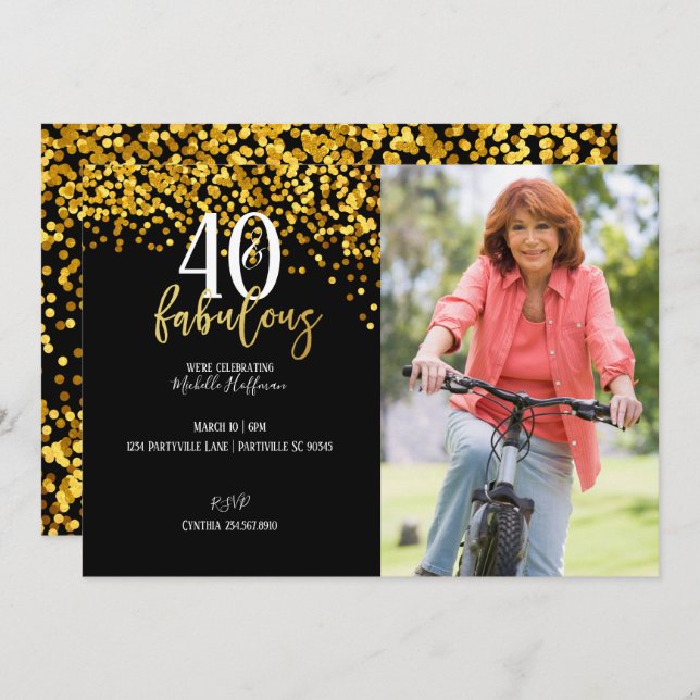Oro 40 y fabulosas invitaciones para fiestas de cu (Anverso / Reverso)