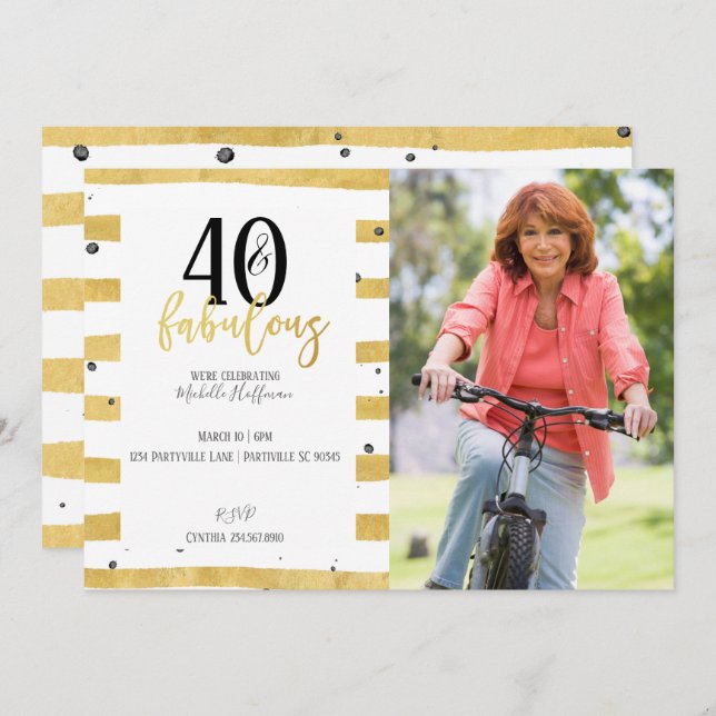 Oro 40 y fabulosas invitaciones para fiestas de cu (Anverso / Reverso)