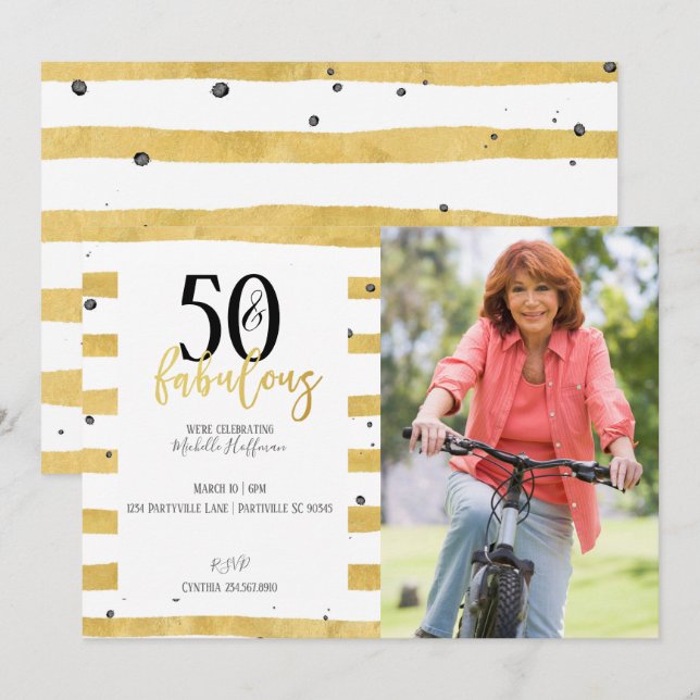 Oro 50 y fabulosas invitaciones para fiestas de cu (Anverso / Reverso)