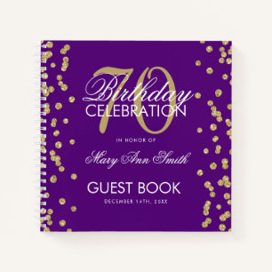 Oro 70 cumpleaños libro de visitas Confetti Purpl