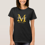 Oro amarillo con monograma de encargo de la camisa<br><div class="desc">Novia personalizada del monograma a ser oro amarillo de las camisetas el | y colores negros. Camisetas cones monograma con nombre de encargo en texto elegante de la escritura. Personalice para la novia, las damas de honor, el florista, la criada del honor, la matrona del honor, la madre de la...</div>