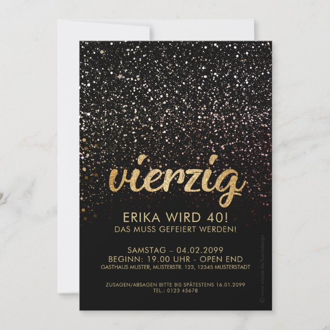 Oro aniversario negro invitaciones 40. Cumpleaños (Anverso)