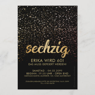 Oro aniversario negro invitaciones 60. Cumpleaños