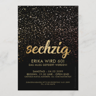 Oro aniversario negro invitaciones 60. Cumpleaños