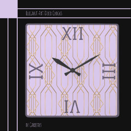 Oro Art Deco, Lavanda y reloj de pared cuadrado de