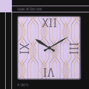 Oro Art Deco, Lavanda y reloj de pared cuadrado de