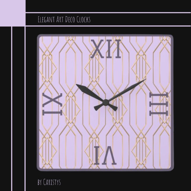 Oro Art Deco, Lavanda y reloj de pared cuadrado de (Subido por el creador)