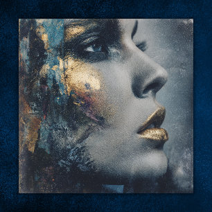 Oro atrevido arte moderno retrato dramático azul v