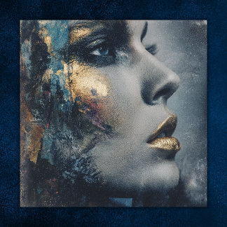Oro atrevido arte moderno retrato dramático azul v