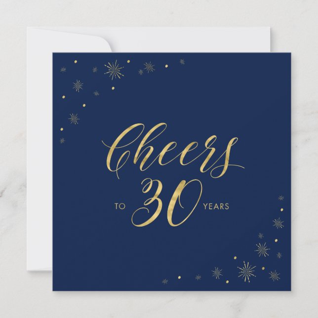 Oro & Azul | Cumpleaños Moderno de 30 Años Tarjeta (Anverso)