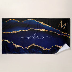 Oro azul marino Tu nombre Letra toalla de playa