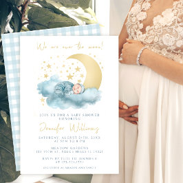 Oro azul sobre la luna del bebé ducha Invitación