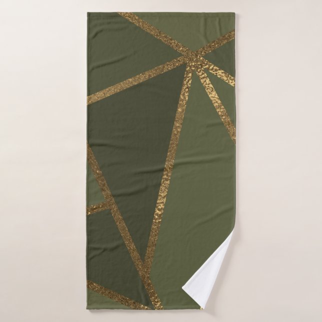 Oro Bronce Verde Oliva Geométrico Glam Chic (Toalla de baño)