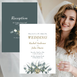 Oro con la invitación a la boda verde Tulipanes bl