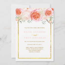 Oro, coral, melocotón e invitaciones rosadas de la
