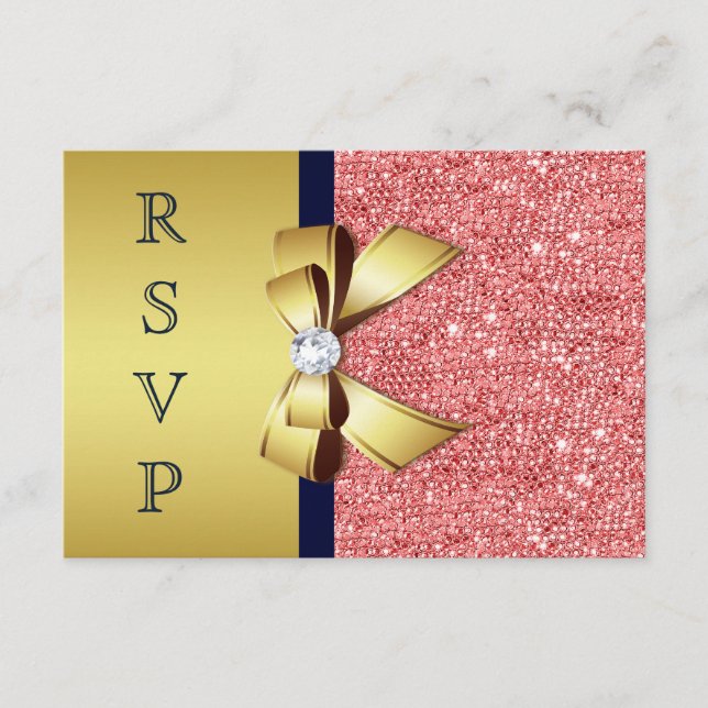 Oro Coral Naval Lentejuelas Diamantes Lazo RSVP (Anverso)