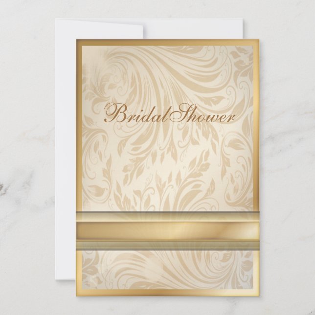 oro de champán Damask Bridal Shower Invitación (Anverso)