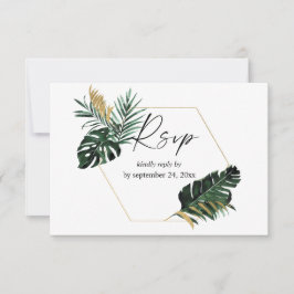 Oro de hoja de palma tropical con tarjeta RSVP de