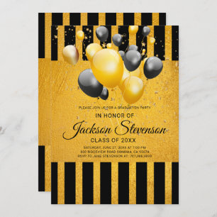Oro De La Fiesta De Graduación En Invitación Negra