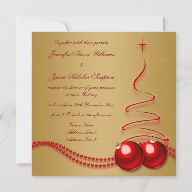 Oro de la invitación de la boda con el árbol de (Anverso)