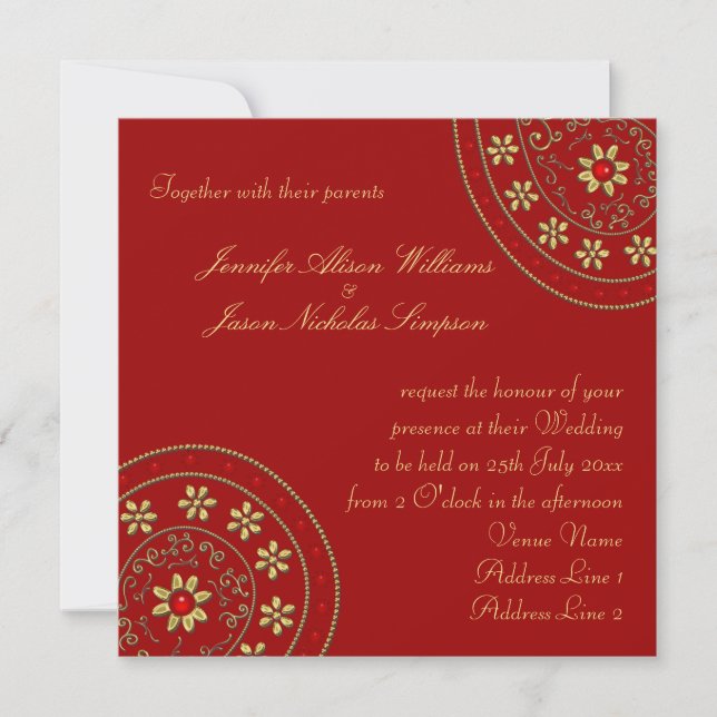 Oro de la invitación de la boda y indio de las (Anverso)