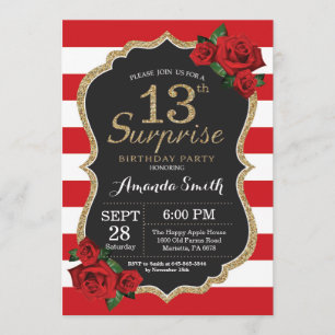 Oro de la invitación del cumpleaños del rosa rojo