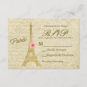 Oro de la torre Eiffel de París y tarjeta elegante