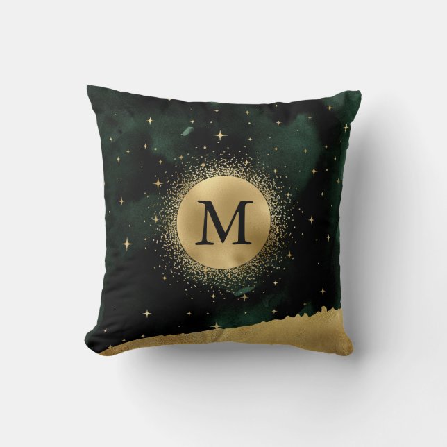 oro de luna creciente celeste Monograma Cojín deco (Anverso)