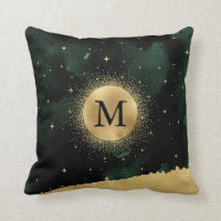 oro de luna creciente celeste Monograma Cojín deco