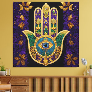 Oro de Mardi Gras Verde Púrpura Hamsas Arte